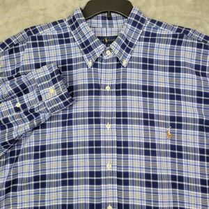 Ralph Lauren Shirt Mens 2XLT Blue Plaid Long Sleeve Button Up Cotton Preppy
